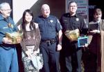 Jackson Police Chief Scott Morrison (from left), ERDT exchange student Hong Wang, Sgt. Todd Breedlove of the Jackson Police Department, Sgt. Dave Seawell of the Calaveras County Sheriff&#39;s Department, and ERDT group coordinator Bonnie Gibson